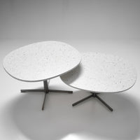 The different heights of ecoBirdy's design Frost Table. A salon table and coffee table.