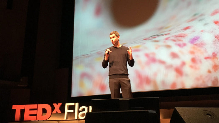 Joris Vanbriel at TEDxFlanders ecoBirdy, explaining the recycling process and sustainable design
