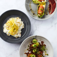 Combination of small dishes serves on Mabo Plate Sesame and Mabo Plate Shadow.